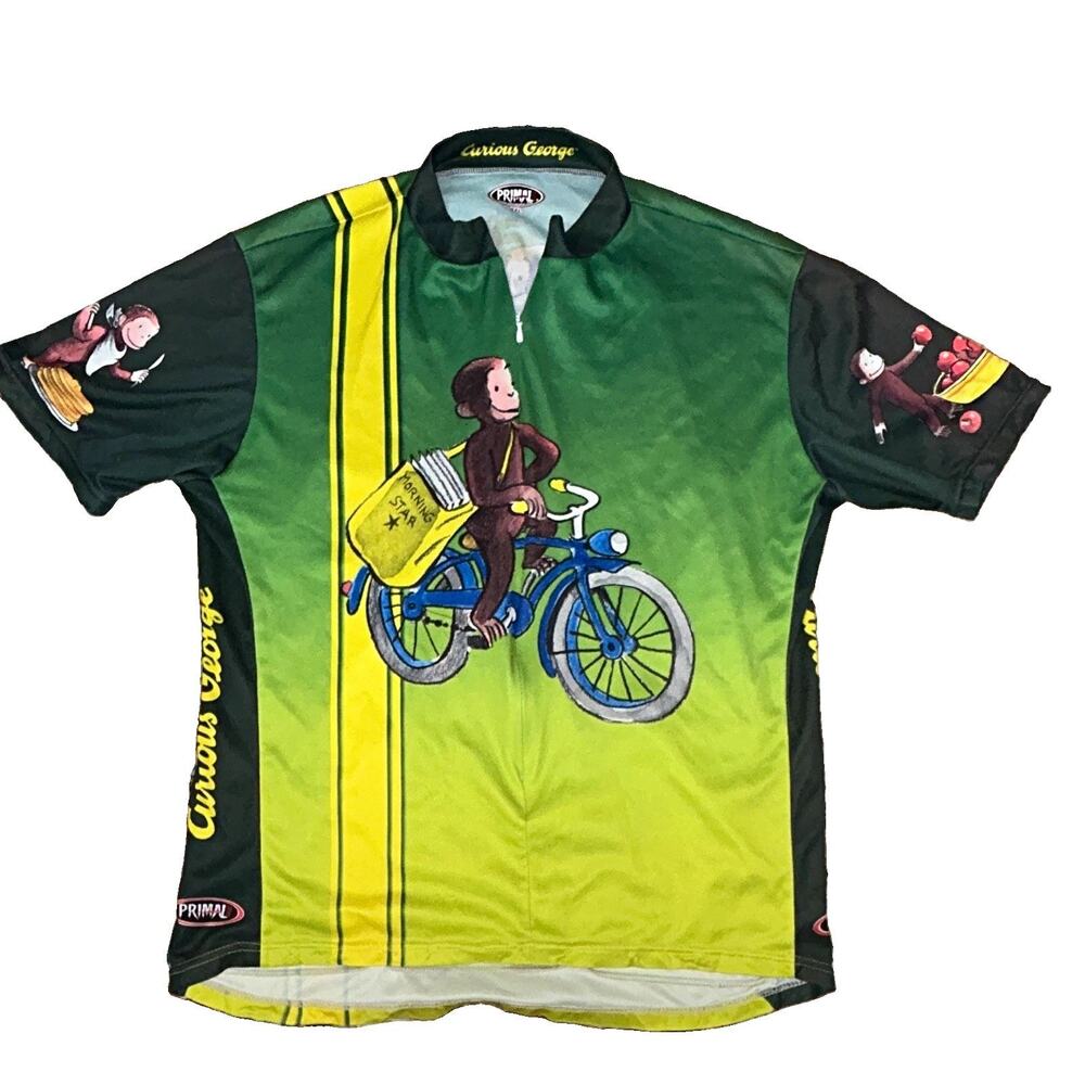 90’s VTG Primal Wear Curious George Cycling Jersey Men’s XXL Half Zip Pockets